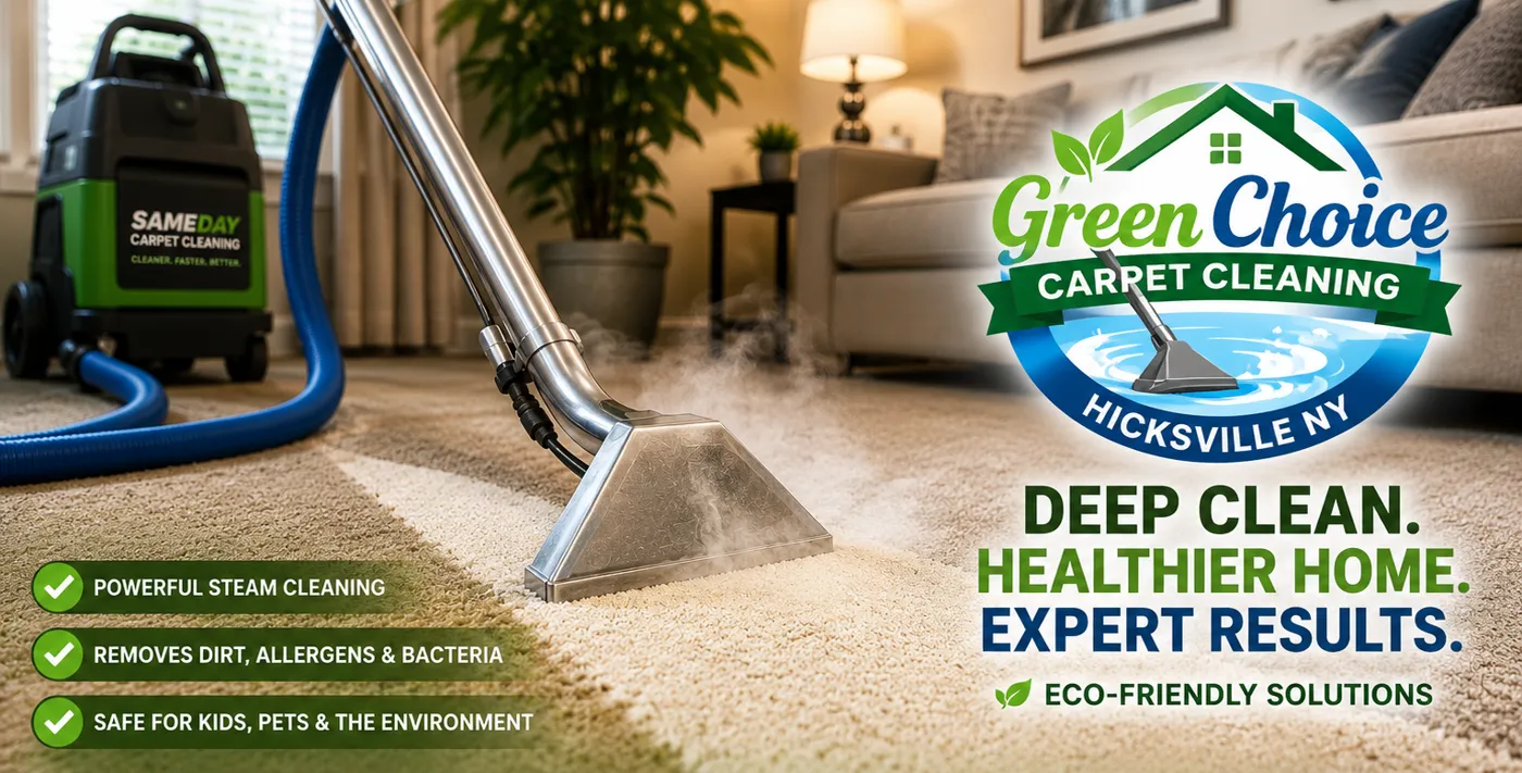Green Choice Carpet Cleaning Hicksville NY steam cleaning wand on a beige carpet